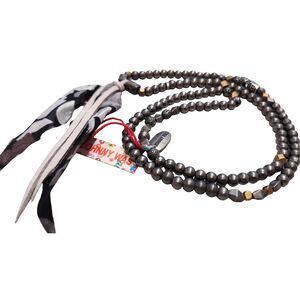 Johnny Was Dark Silver Ball & Silver bead necklace.  Material & leather Accent